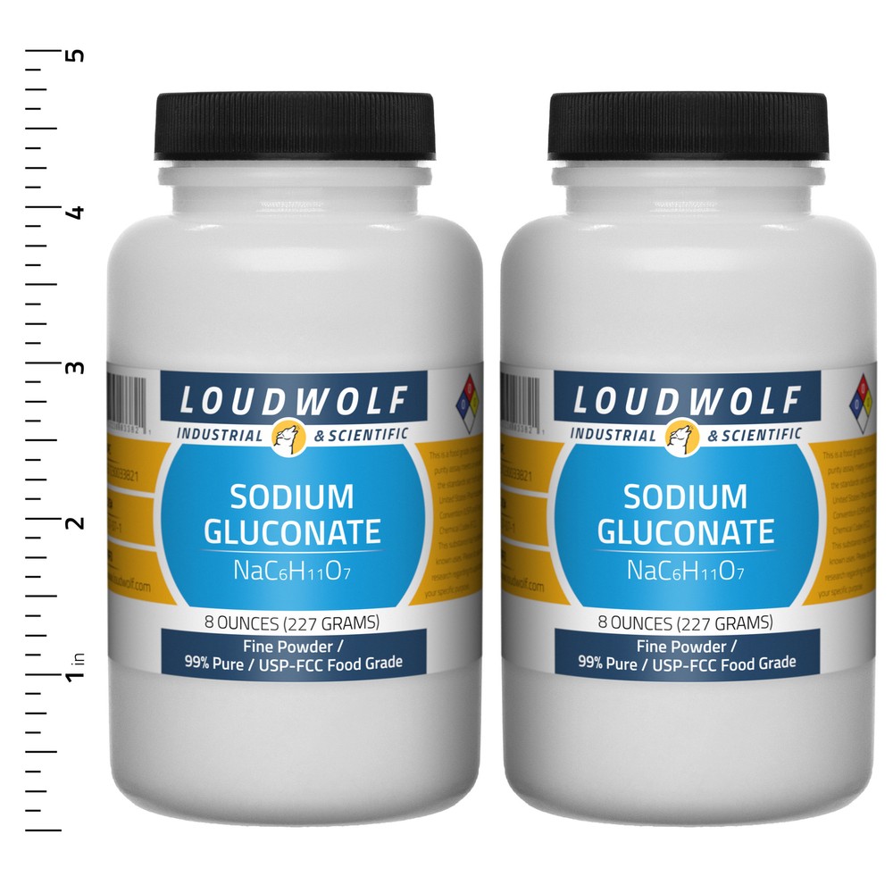 Sodium Gluconate 1 lb Total (2 Bottles) USP-FCC Food Grade Fine Powder