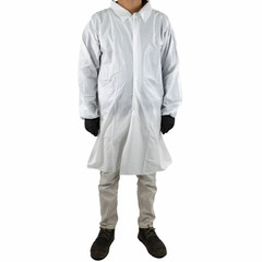 25-50 Microporous 50G White Medical Disposable Lab Coat Elastic Wrists No Pocket