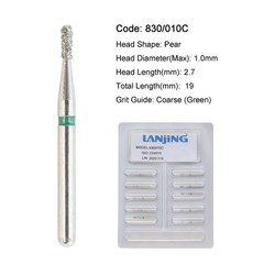 Dental Burs Diamond Pear 830/010C Coarse Grit FG High Speed Bur Friction Grip