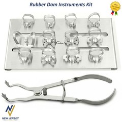 Dental Rubber Dam Endo Kit Brinker Clamps 12PCS Clamps Set With Tray Ivory Plier