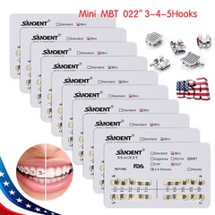 10X Dental Orthodontic Metal Brackets Braces Mini MBT Slot.022 345 Hooks ARCH