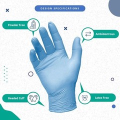 100-2000 Blue Nitrile 3 Mil Industrial Latex & Powder Free Disposable Gloves