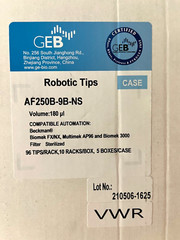 CASE of GEB AF250B-9B-NS 180uL Robotic Tips 96 tips/rack, 10, racks/box, 5 boxes