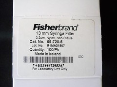 Box of (100) FisherBrand 13mm Syringe Filter, 0.2µm, Nylon, Non-Sterile 09-720-5