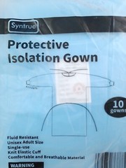 Syntrue Protective Isolation Gown- Knit Cuff/Fluid Resistant/Unisex Adult 10pk