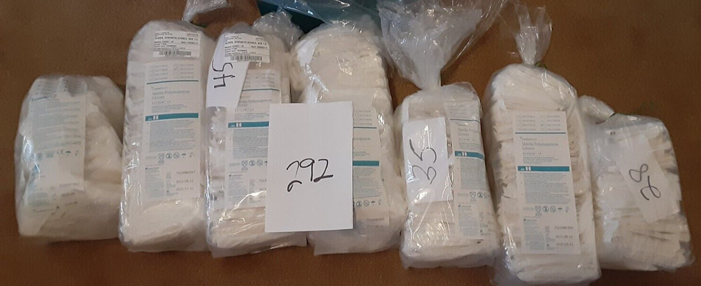 Lot of 292 Sterile White Polyisoprene Gloves Sizes (6,7.7 1/2,8) Exp 07-2025