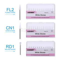 3Type Dental White Stone Polishing Burs FG Aluminum Oxide Flame/Cone/Round Shape