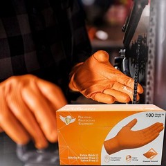 S&G Heavy Duty Orange Nitrile Disposal Gloves Powder Latex Free 8 Mil ML XL XXL
