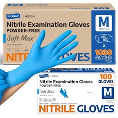 Supmedic Nitrile Exam Gloves 1000 Blue Gloves, Powder & Latex Free, Medium