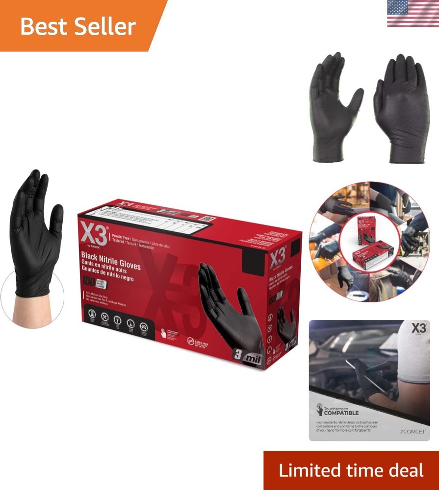 Ambidextrous Black Nitrile Food Prep Gloves, 100 Count, Powder-Free & Flexible
