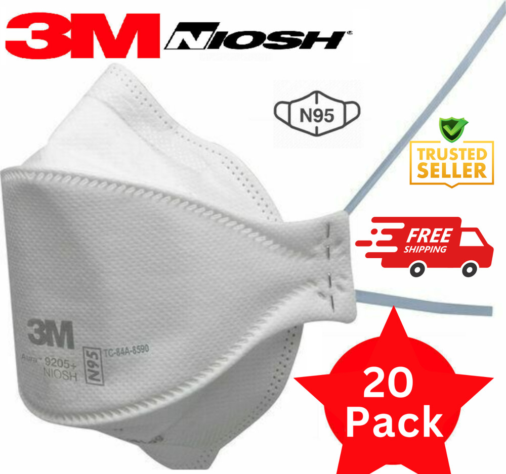 Lot of 20 Aura 3M 9205+ N-95 Particulate Respirator Mask Niosh Approved Made USA