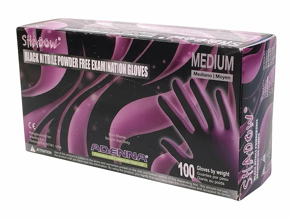 Adenna SHD935 Shadow Nitrile Powder Free Exam Gloves, Medium, Black, 100 Count