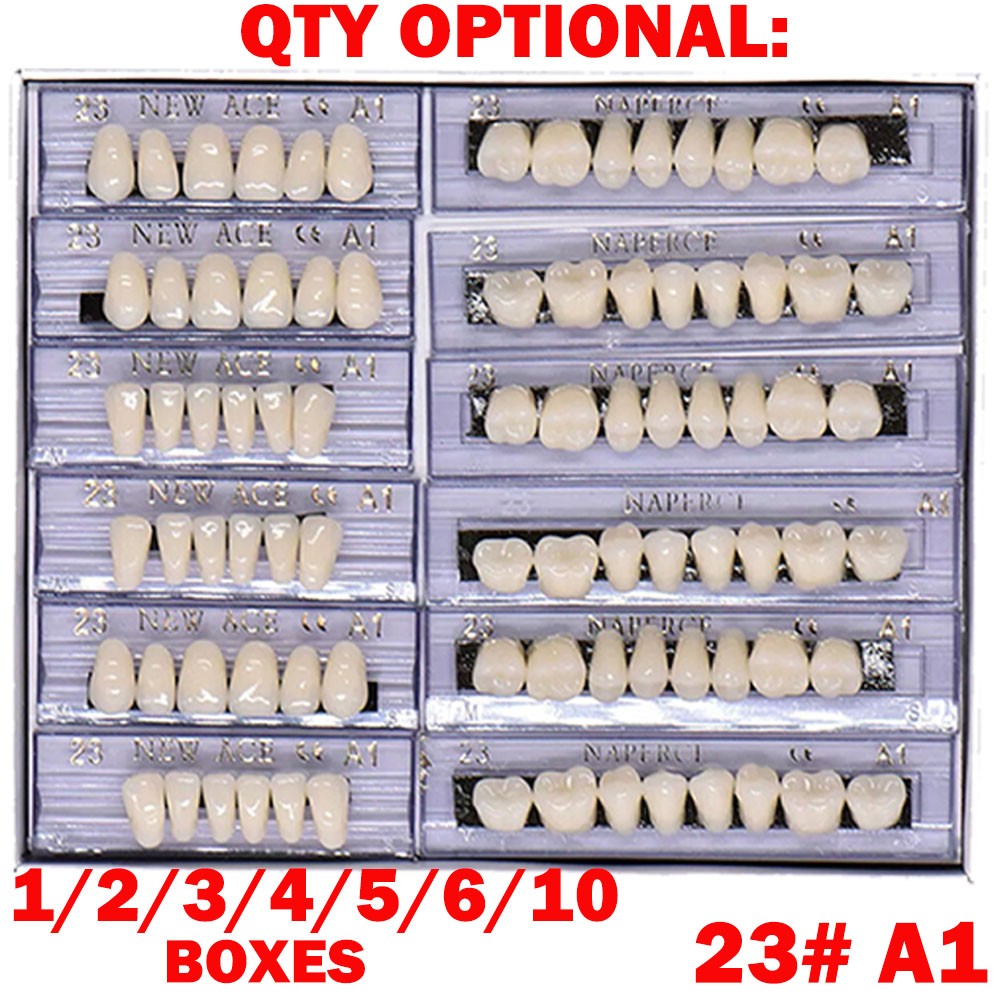 1-10 Boxes Dental Acrylic Resin Denture 23# A1 Full Sets Teeth Upper Lower Shade