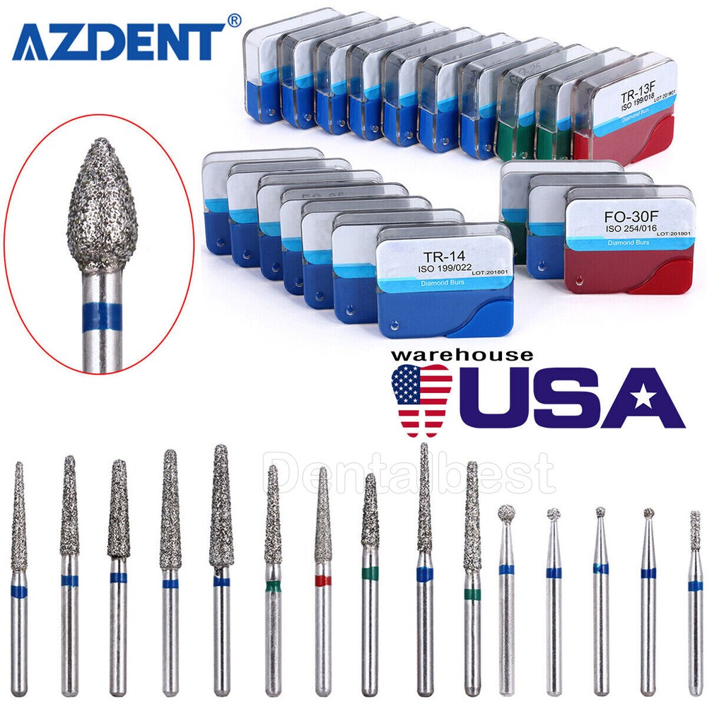 100Pcs Dental Diamond Burs High Speed Handpiece Friction Grip 20 Type FG AZDENT