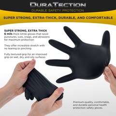 Dura-Gold HD Black Nitrile Disposable Gloves, Box of 100, Size Medium, 6 Mil