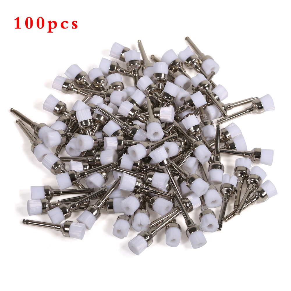 100pc Dental Flat Polishing Brushes Alumina Bowl Latch Type Rubber Prophy Polish