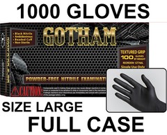 GOTHAM Black Nitrile Examination Gloves, Powder Free, Case of 1000 Size LARGE