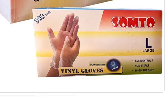 Vinyl Gloves Disposable Gloves- SOMTO – Large size, pack of 100 