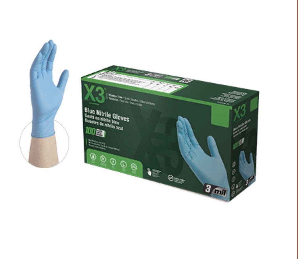 X3 Blue Nitrile Powder Free Industrial Gloves – AMMEX – Case Of 1000 / 10 Boxes