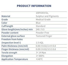 Kingfa Blue Nitrile Exam Gloves, 3 mil Latex & Powder Free – 1000 ct, M/L Sizes