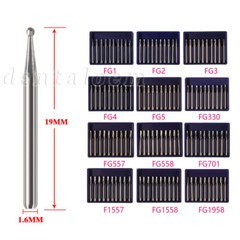 FG Round Dental Burs, 19mm (Pack of 10-100), Carbide for High Speed Handpiece