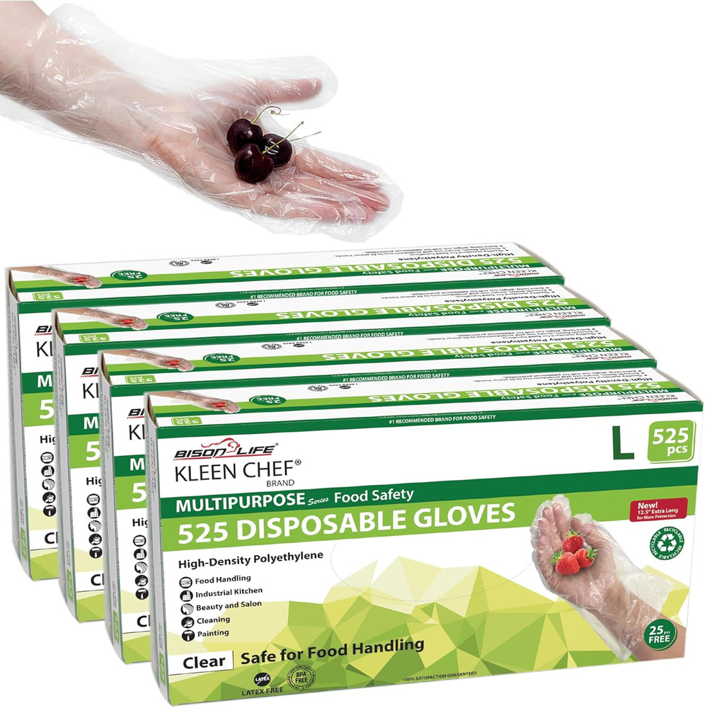 KLEEN CHEF Disposable Food Handling Long Cuff Cleaning Poly Gloves, One Size Fit