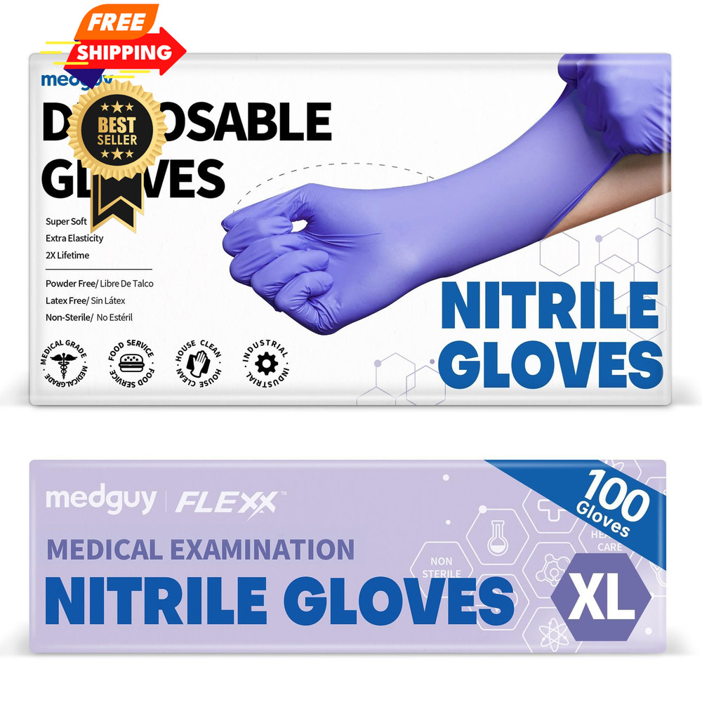 Medguy Medical Nitrile Exam Gloves, 4.5 Mil X-Large, X-large (Blue-violet)