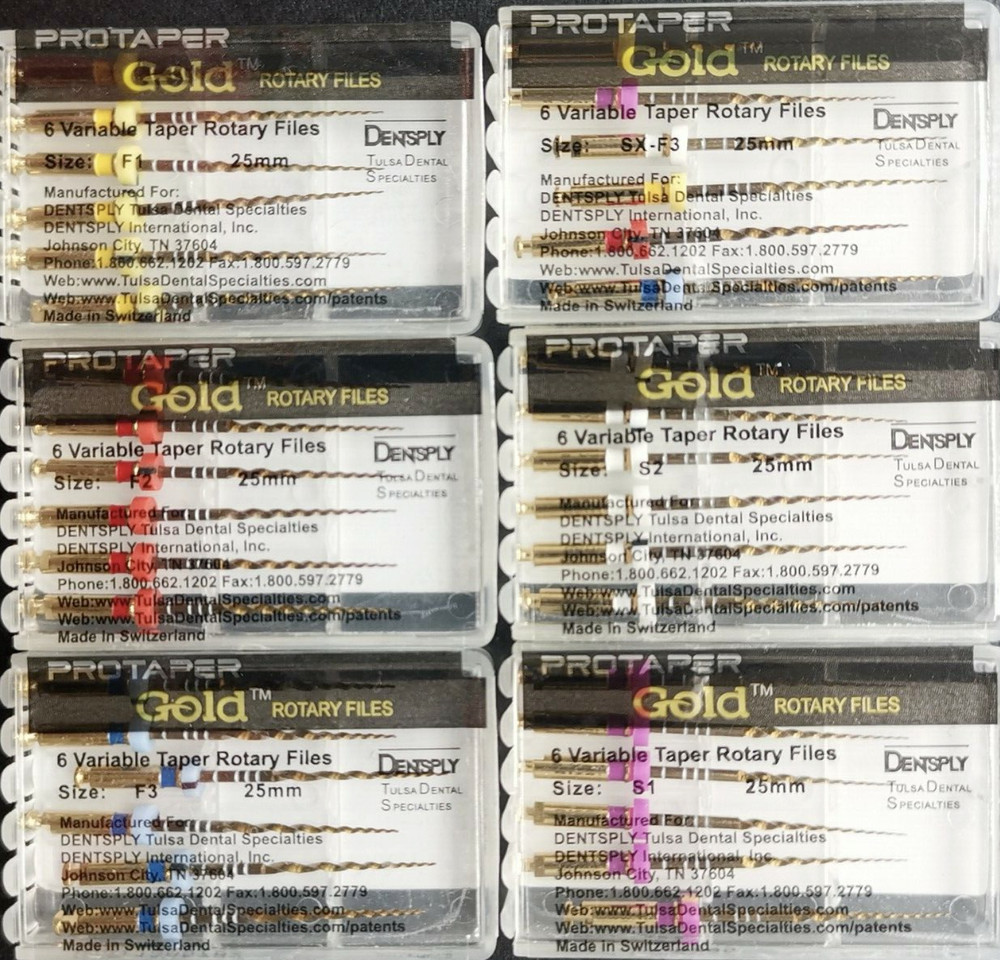 Dentsply ProTaper Gold Rotary Files F1,F2,F3,S1,S2,SX-F3 SX19 25mm 6 file pkg 1