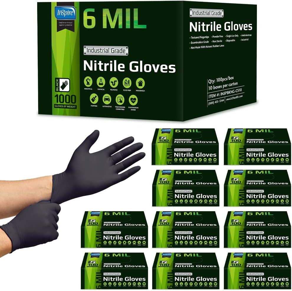 Heavy Duty 6Mil Nitrile Black Gloves – Latex Free for Medical, Food & More