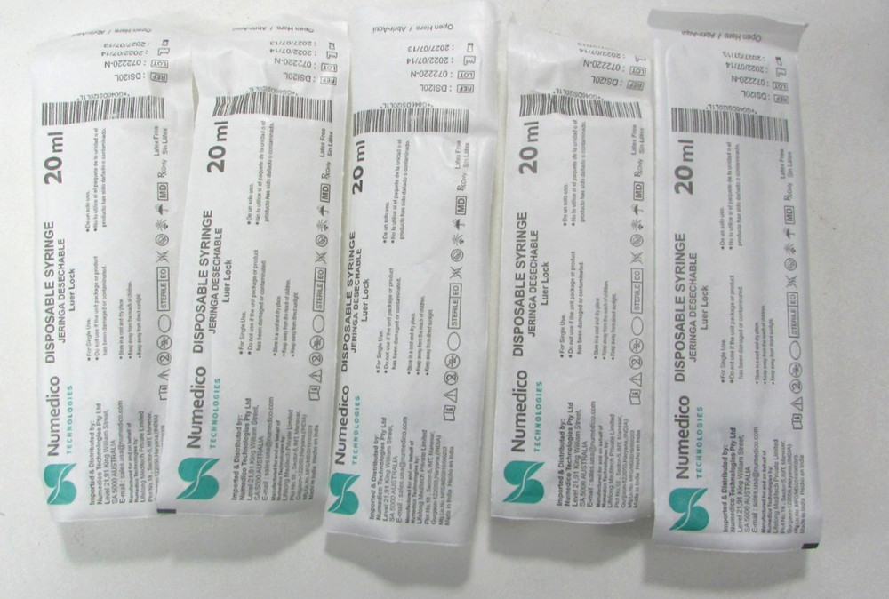 5 PCS 20ML Plastic Disposable Syringe – Numedico Luer Lock 20cc Syringes