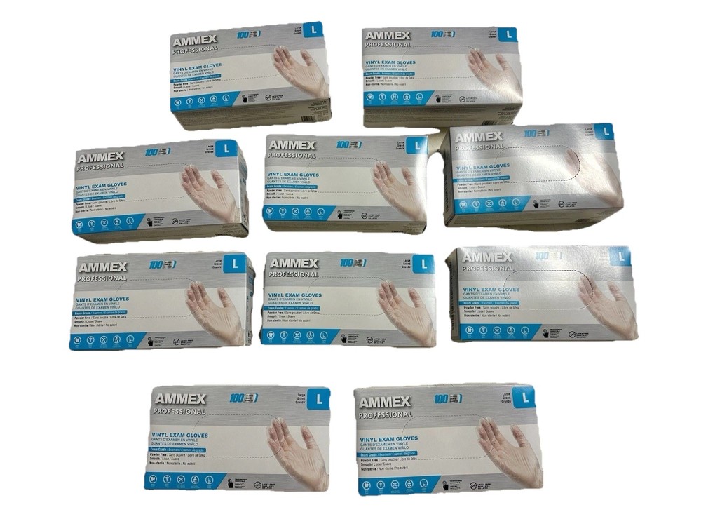 1000 (10 Boxes) AMMEX L Large Clinical Professional Vinyl Exam Gloves Protection