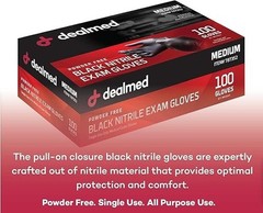 Dealmed Black Nitrile Exam Gloves Disposable Medical First Aid Multi-Purpose