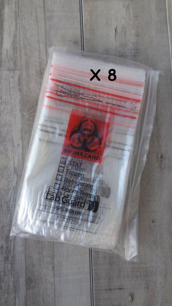 Medegen TearZone Biohazard Lab Guard Specimen Red Bag 6 x 9 ~ 800 Bags/ 8 Packs