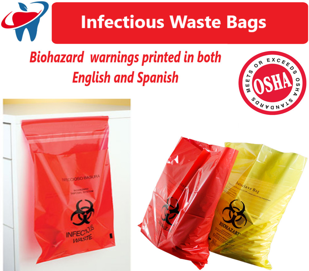 BIOHAZARD Infectious Waste Bags Red Adhesive Bag, Meets OSHA requirement