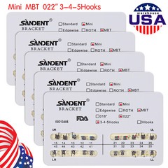 10X Dental Orthodontic Metal Brackets Braces Mini MBT Slot.022 345 Hooks ARCH