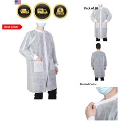 10-Pack Disposable Lab Coats for Adults, Knee Length with 2 Pockets, Knitted …