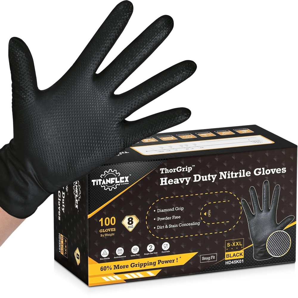 8-mil Premium Nitrile Gloves, Black, Medium, Unisex, Protective Glove
