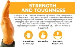 S&G Heavy Duty Orange Nitrile Disposal Gloves Powder Latex Free 8 Mil ML XL XXL