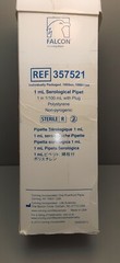 FALCON 1mL Serological Sterile Pipets w/plug (box of 100) 357521