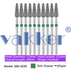50pc Vakker Dental Diamond Burs Pointed Football Bit 368 369 010 016 018 020 023
