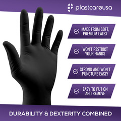 200 Black Latex Gloves – Large 5.5 mil Exam Disposable Powder Free Medical
