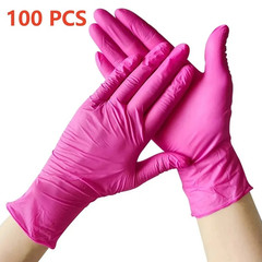 100PCS Fuchsia Nitrile Disposable Gloves Latex-Free for Kitchen, Cleaning, Salon