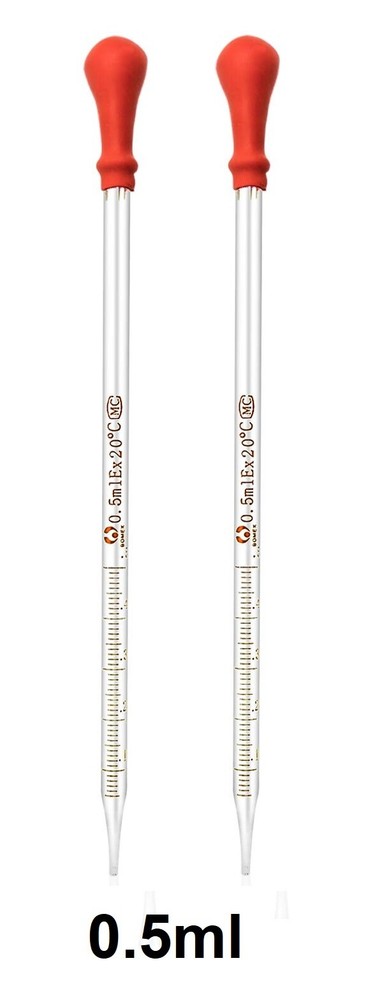 2Pk 0.5ml Glass Graduated Dropper Pipettes Lab Dropper with Red Rubber Cap&Scale