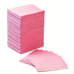 50 Hot Pink Fuchsia Disposable Dental Bibs, Tattoo Tray Nail Chair Paper Covers