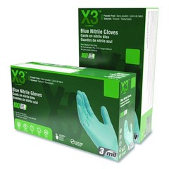 X3 Blue Nitrile Disposable Industrial Gloves 3 Mil Latex-Free/Food-Safe, 100/Box