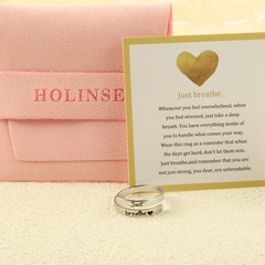 Just Breathe Ring for Women, Adjustable Heart Ring, Stainless Steel Spiral Wrap
