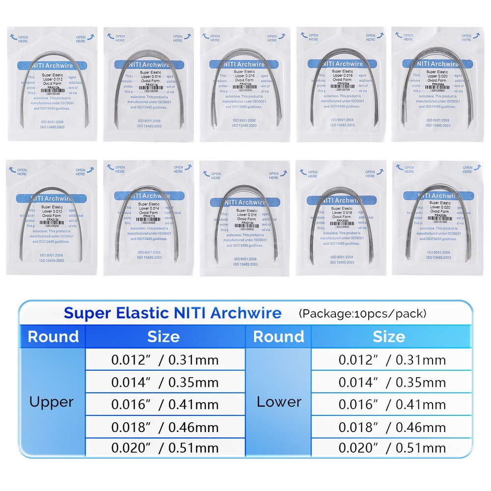 10X AZDENT Dental Ortho Round Arch Wires Super Elastic Niti 012-020 Upper/Lower