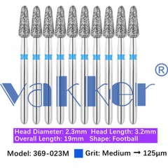 50pc Vakker Dental Diamond Burs Pointed Football Bit 368 369 010 016 018 020 023