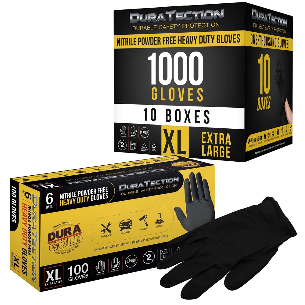 Dura-Gold HD Black Nitrile Disposable Gloves, 10 Boxes of 100, X-Large, 6 Mil