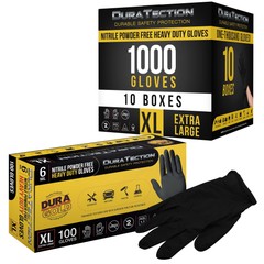 Dura-Gold HD Black Nitrile Disposable Gloves, 10 Boxes of 100, X-Large, 6 Mil